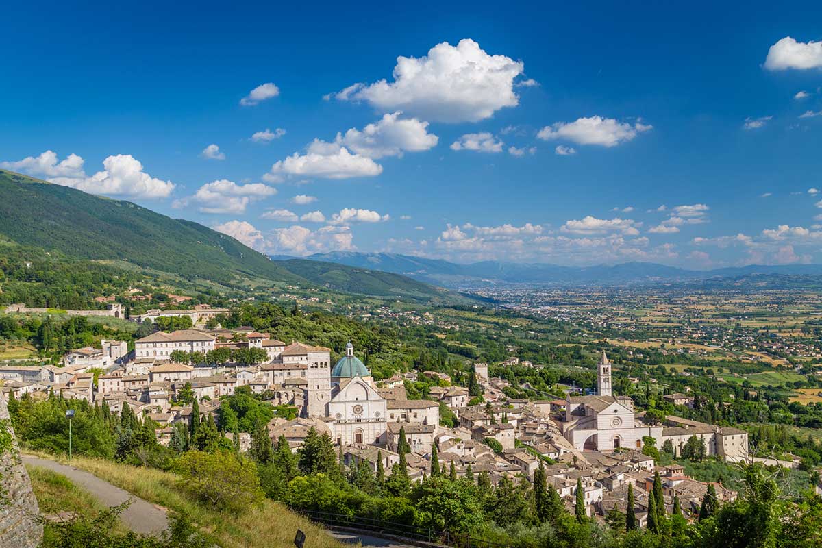 Panoramic views of the historic town of Assisi, Umbria, Italy