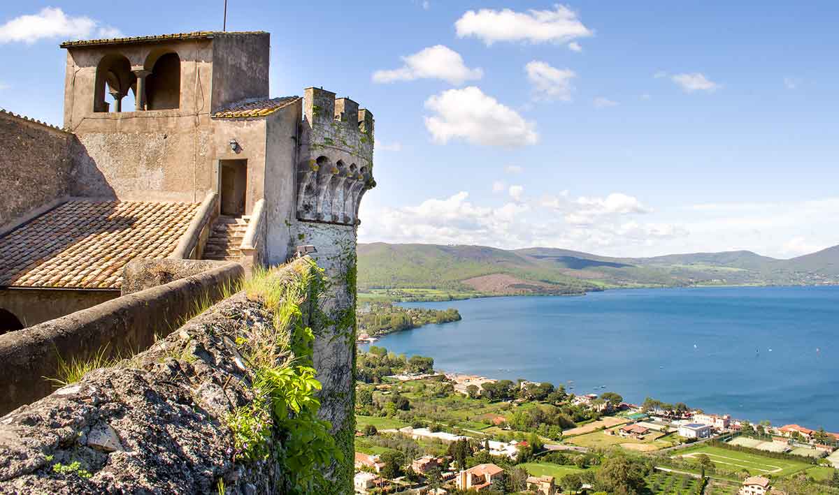 Bracciano Castle overlooking Bracciano Lake in Italy.
