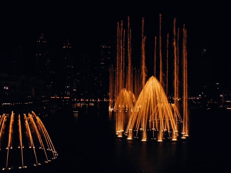 The Dubai Fountain at nighttime