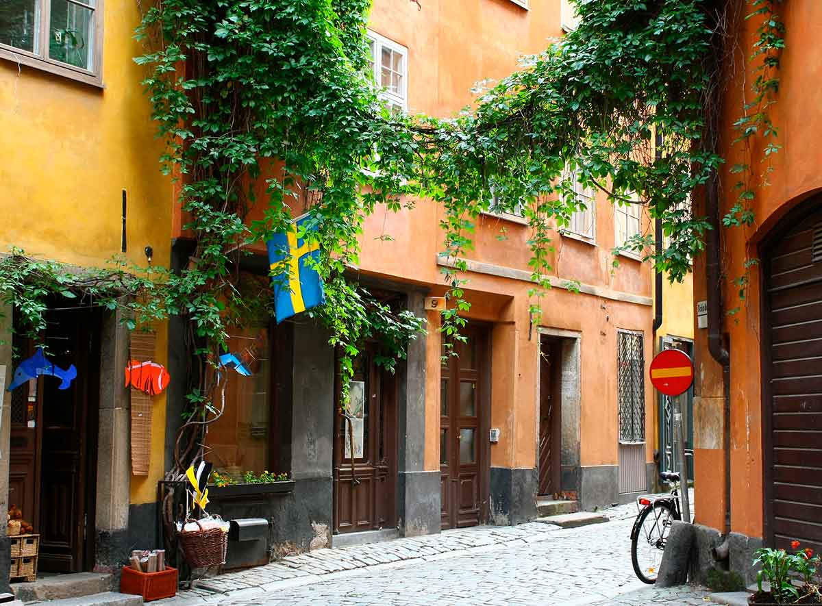 A beautiful quiet street in Stockholm, Sweden.