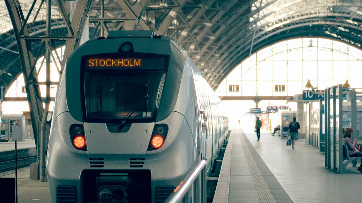 Train travelling to Stockholm, Sweden.