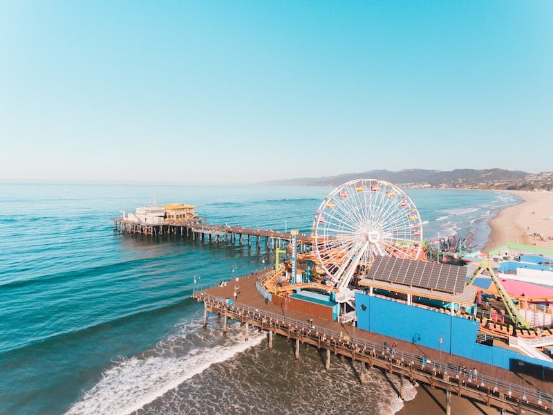 Santa Monica Pier and beach in California