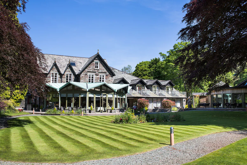 exterior of the Rothay Garden Hotel hot tub lodge in Grasmere