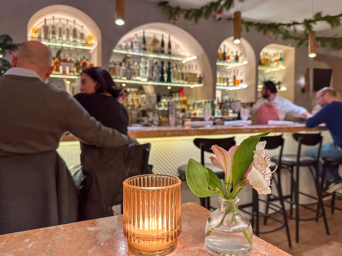 backlit bar at Soledad Restaurant in the Upper East Side