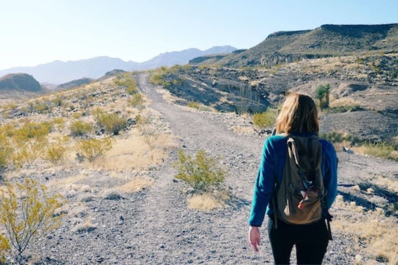 solo female traveler in Texas hiking in Big Bend National Park
