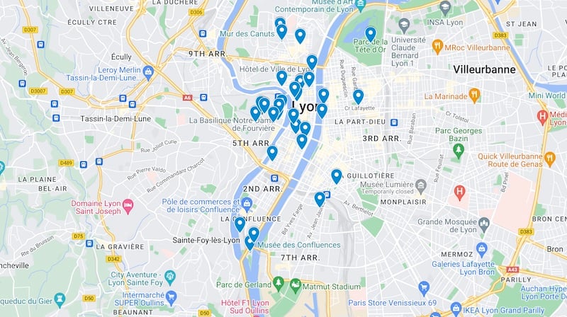 2 days in Lyon travel map