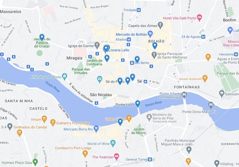 3 days in Porto travel map