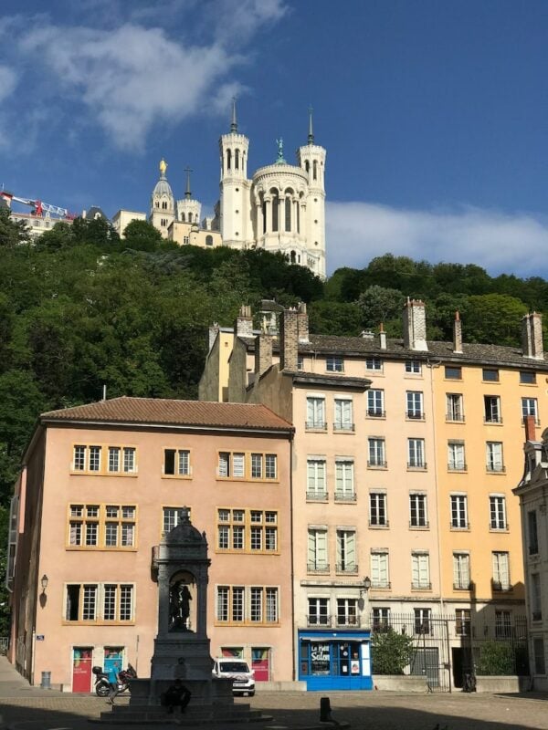 Fourviere Hill as seen from the steps of the Cathedral below