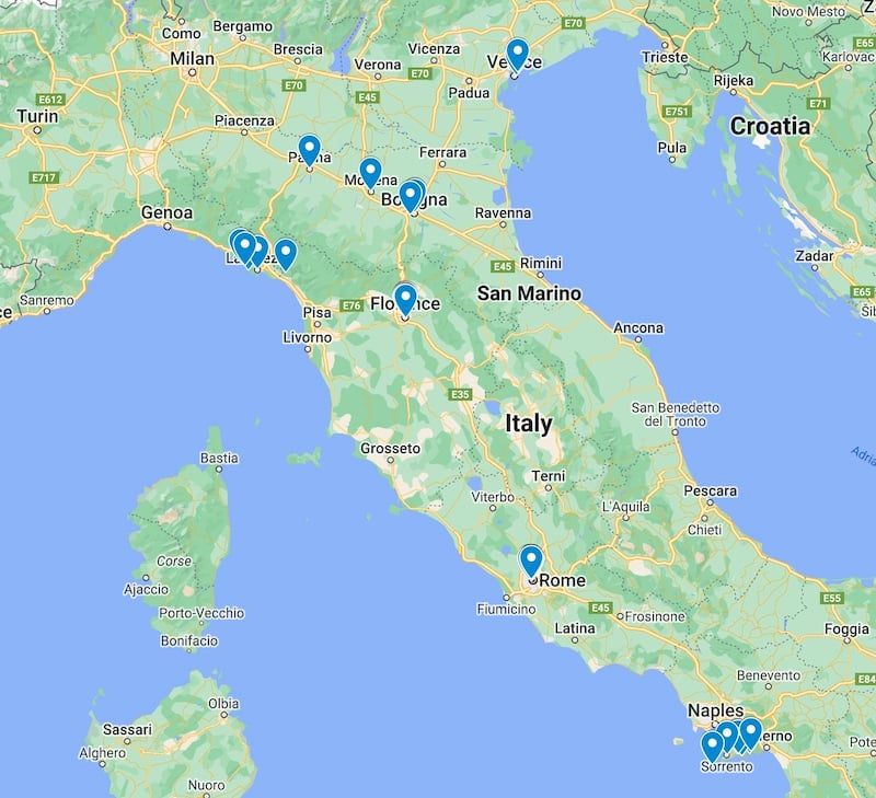 solo travel Italy map