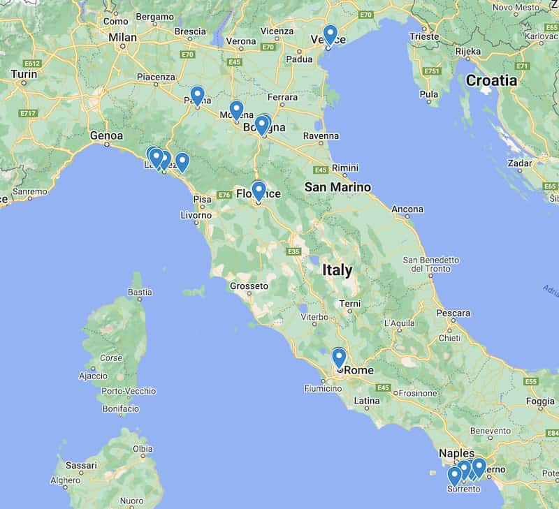 solo travel Italy map