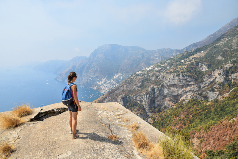 woman traveling Italy solo and hiking the Path of the Gods along the Amalfi Coast