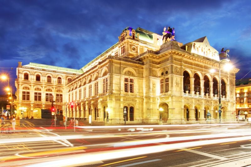 Vienna State Opera House lit up at night