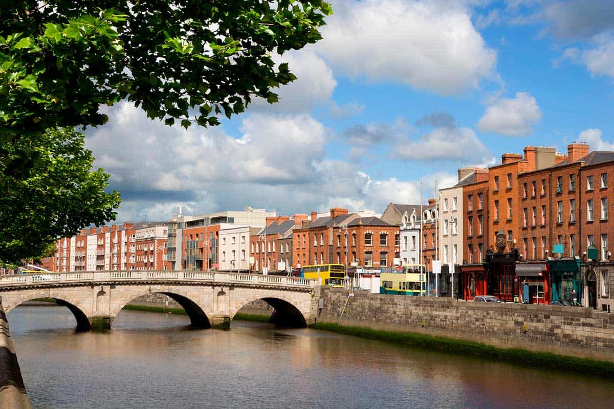 A view of Dublin with the river and Queen Maeve Bridge.
