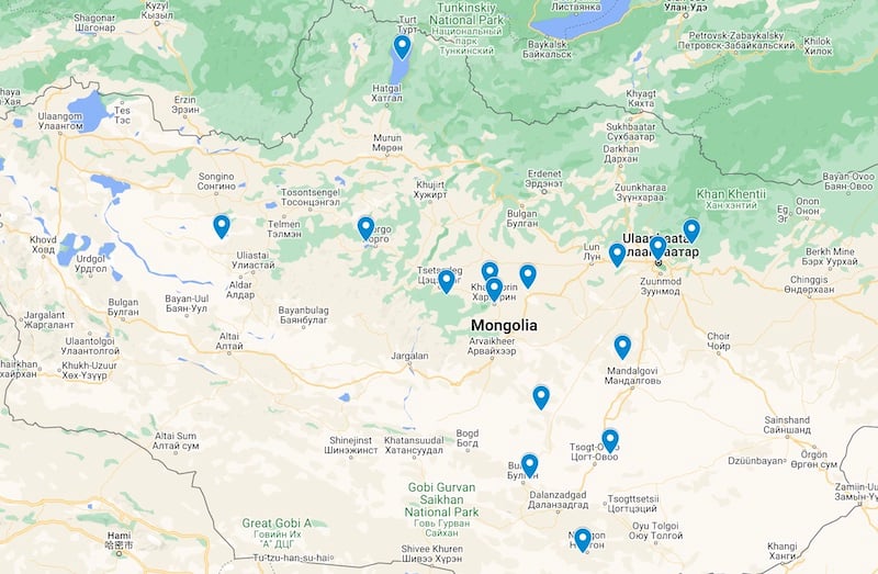 Mongolia travel map