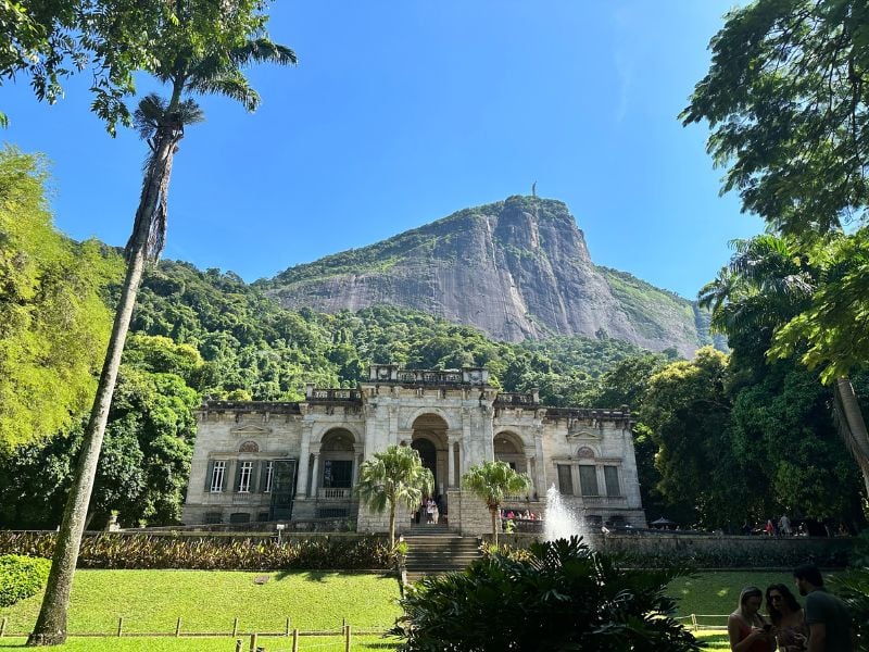 visiting the Parque Lage in Rio below Corcovado Mountain during a solo trip to Brazil