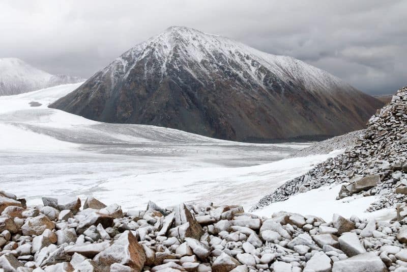 View at Potanin glacier and Malchin Peak in western Mongolia