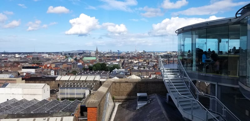 view overlooking the Dublin skyline from the Guinness Storehouse Sky Bar