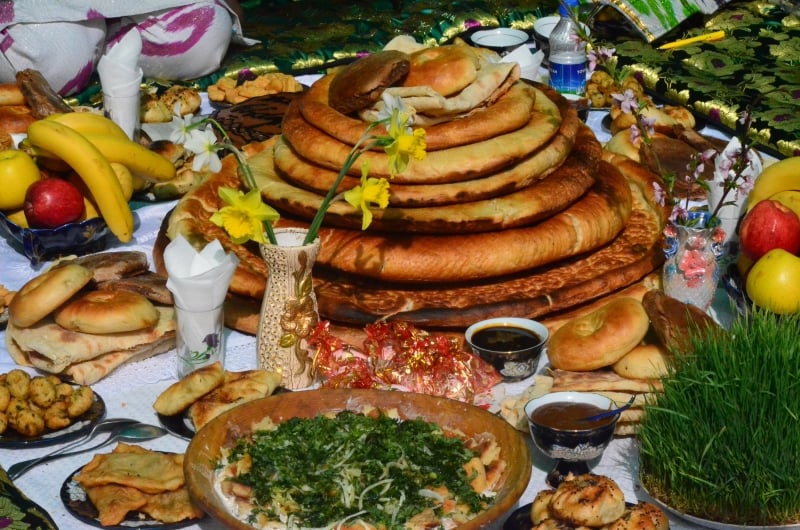 table of food to eat during the Nauryz Spring Equinox Festival