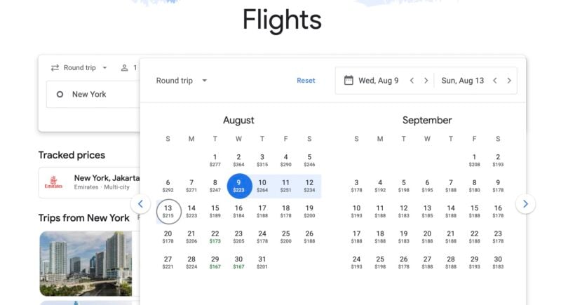traveler using Google Flights to set a solo travel budget