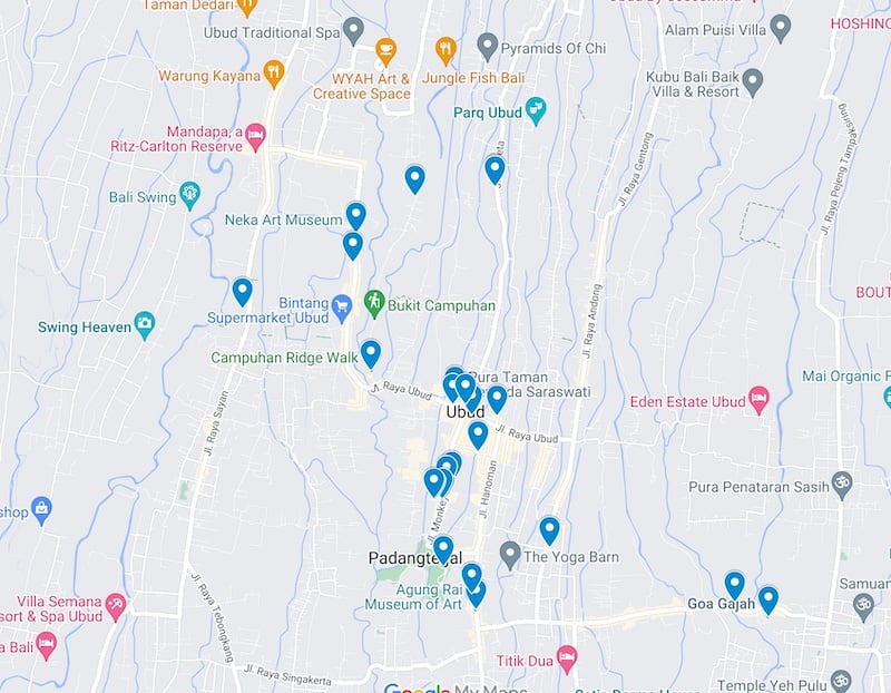 Ubud travel map