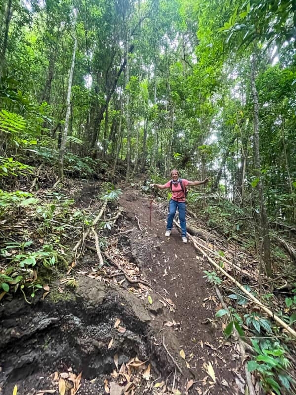 woman trekking down Mount Agung