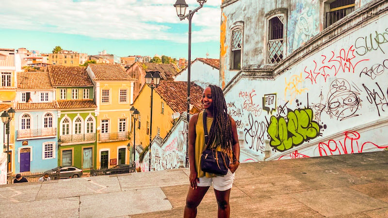 solo female traveler in Brazil wandering the Pelourinho neighborhood in Salvador