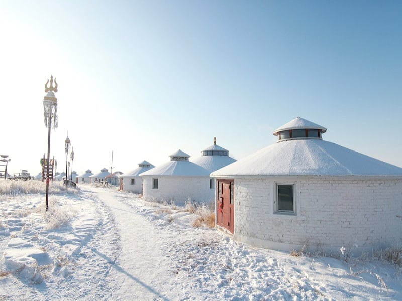 Mongolian winter landscape covered in white snow