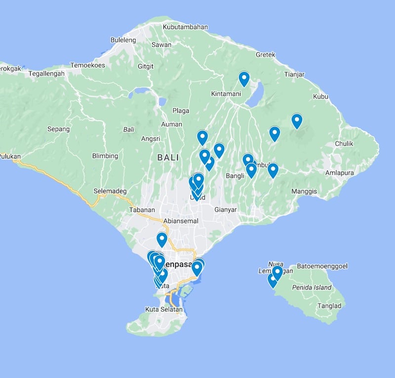 2 week Bali itinerary travel map
