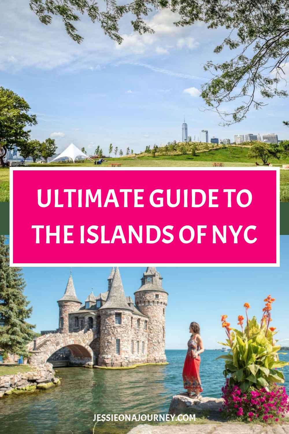 Pinterest pin that shows two NYC Islands and reads ultimate guide to the islands of nyc.