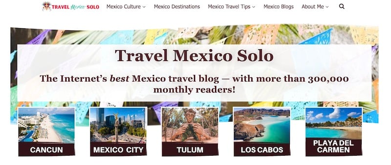 Travel Mexico Solo affiliate site homepage