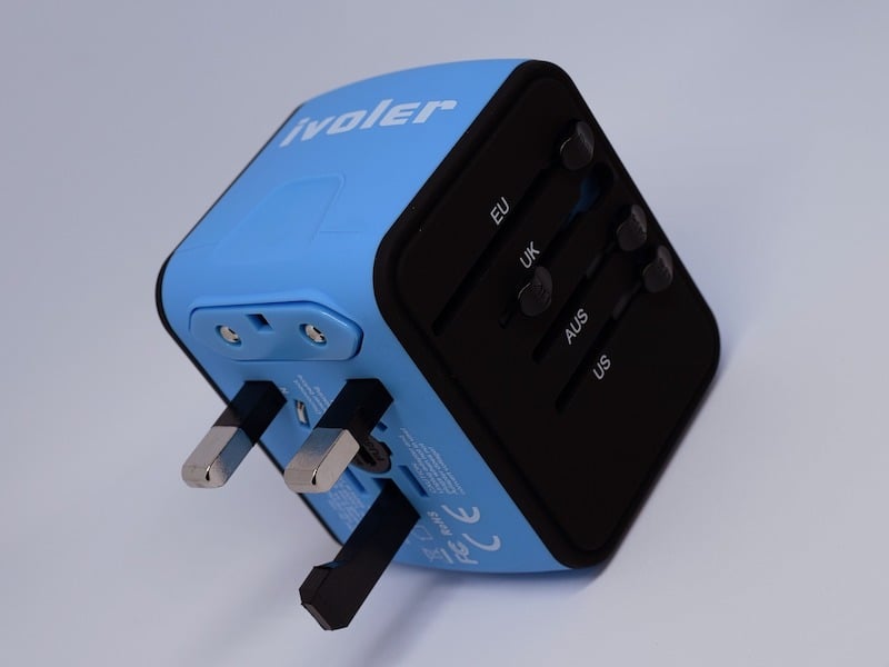 blue travel adapter