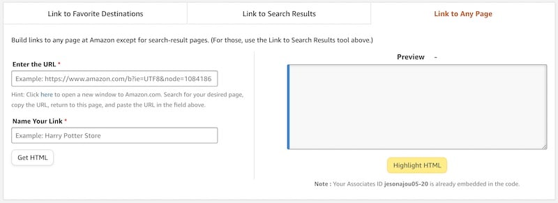 blogger creating an Amazon affiliate link with tracking code