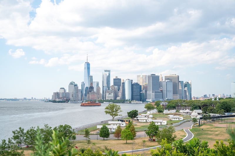 Manhattan skyline view as seen from Governors Island in NYC