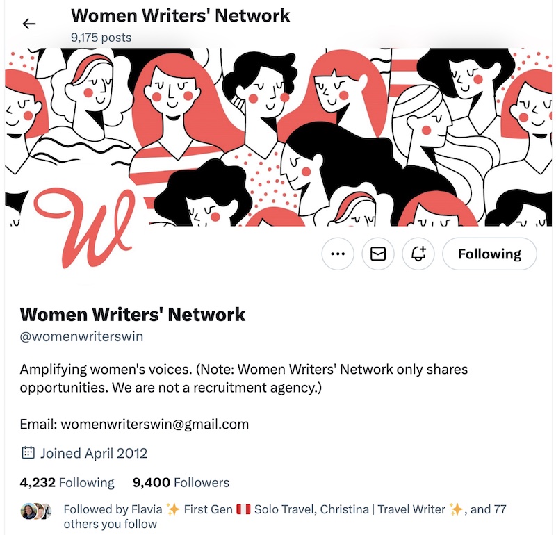 Women Writers' Network Twitter profile