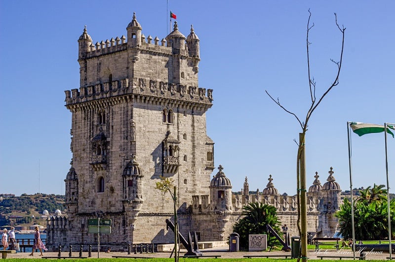 The Belém Tower towering above the Tagus River in Lisbon