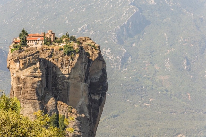 Meteora rock formation with buildings on top