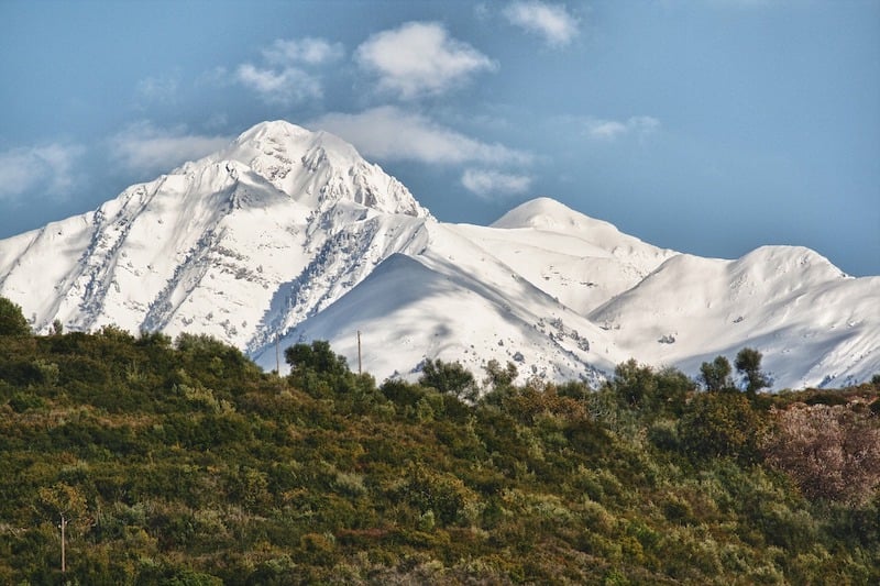 Taygetus mountains covered in snow in Greece in winter
