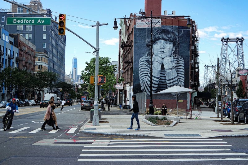 giant mural of a little girl in Williamsburg, Brooklyn