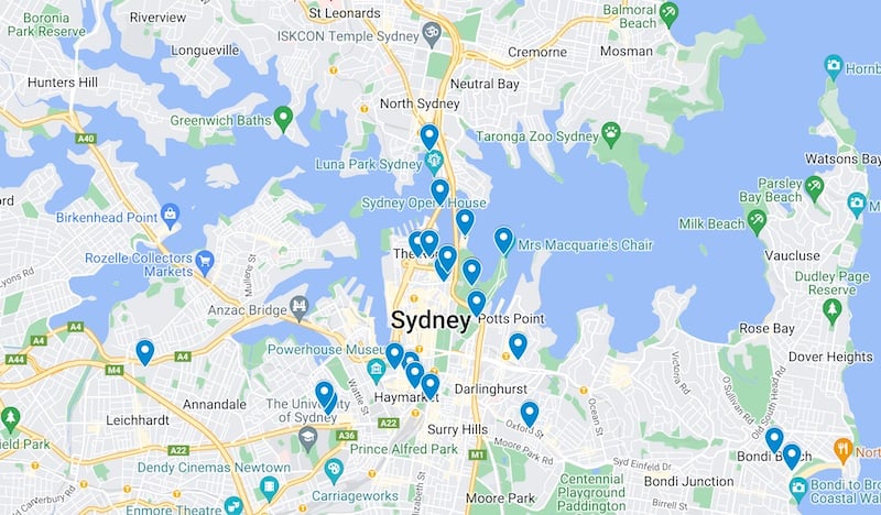 Sydney solo travel map
