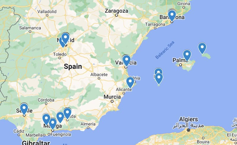 Spain solo travel map