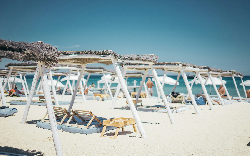 beach chairs in the sand at Club 55 in Saint Tropez