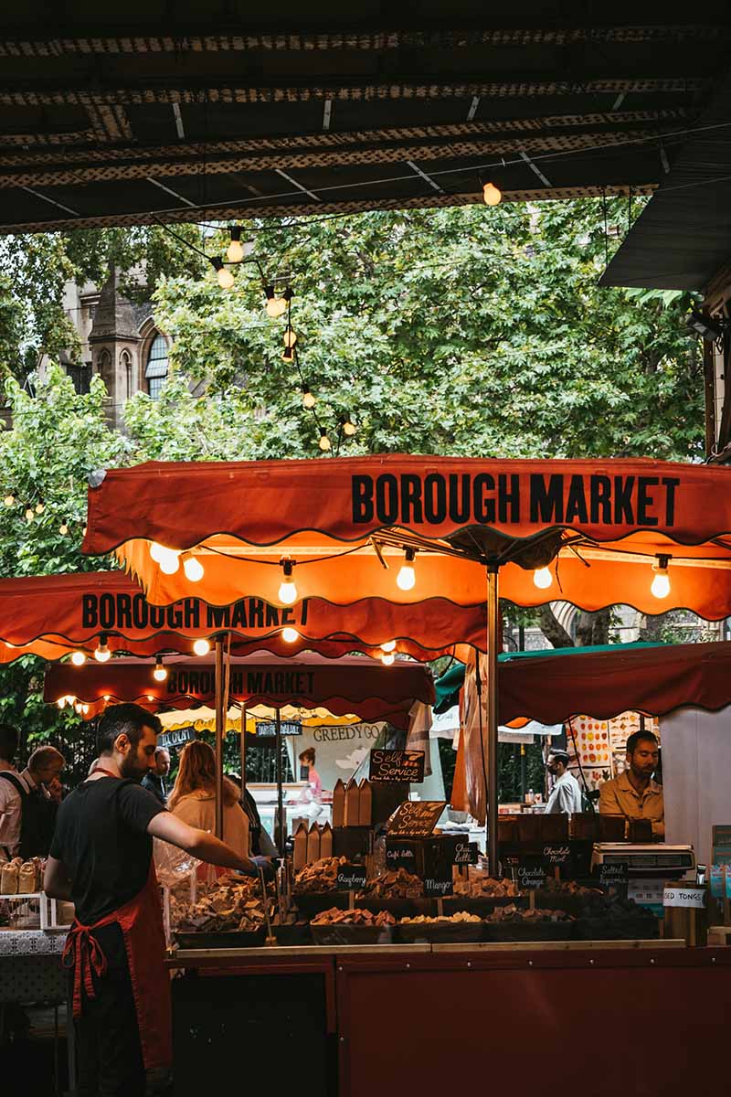 Stall at Borough Market in London, UK.