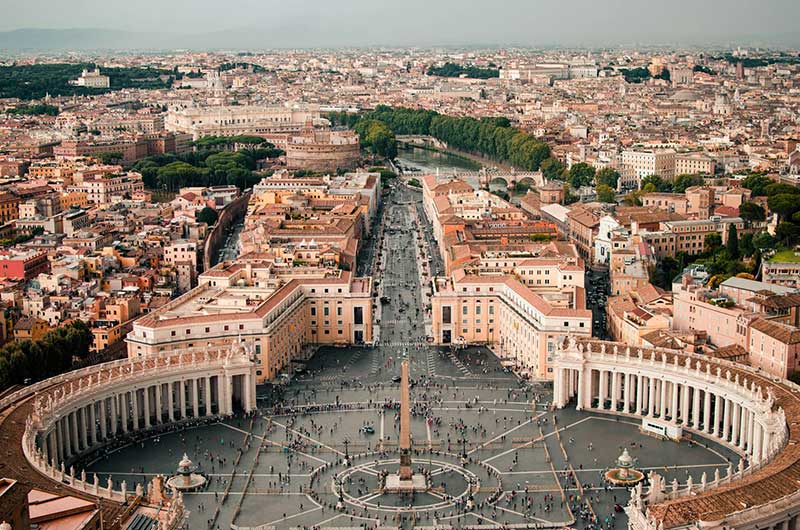 A panoramic photo of the Vatican City in Rome, Italy.