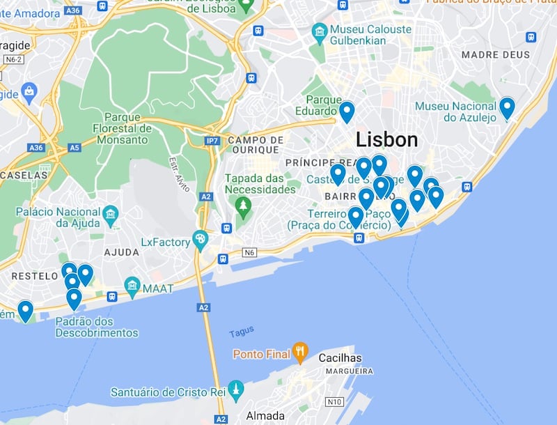 Lisbon solo travel map