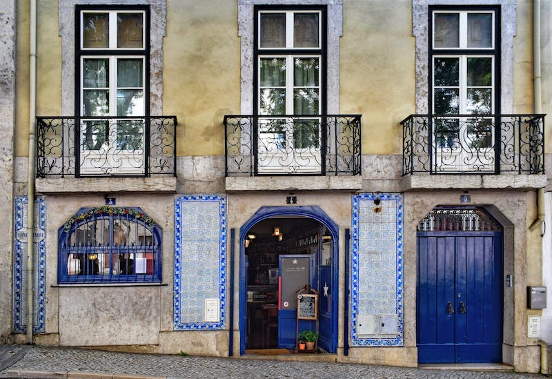 bright blue Azulejos tiles in Lisbon, Portugal