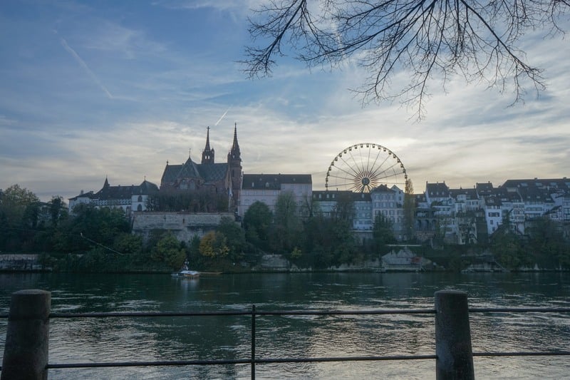 view to Basel Munster and the Altstadt in the autumn
