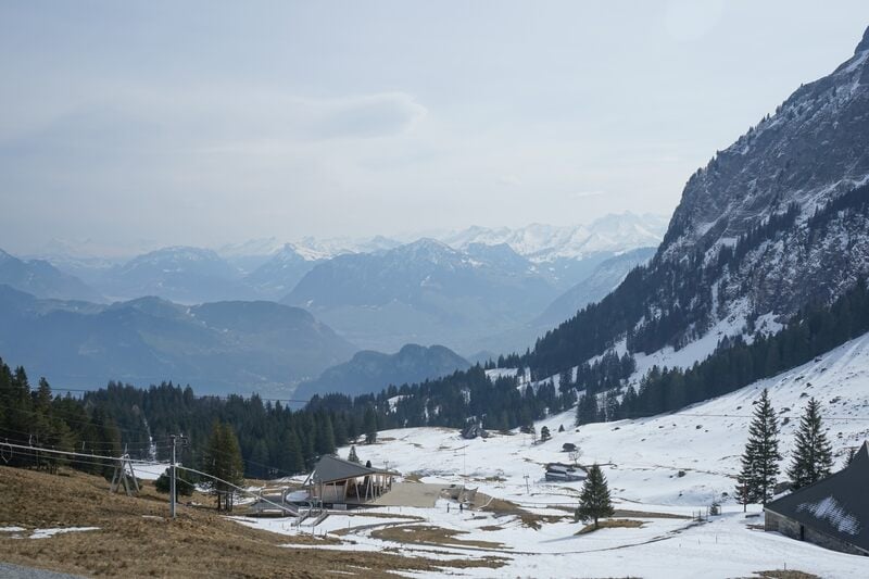 snow covering Mount Pilatus in Switzerland