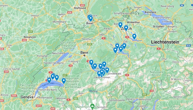 Switzerland solo travel map