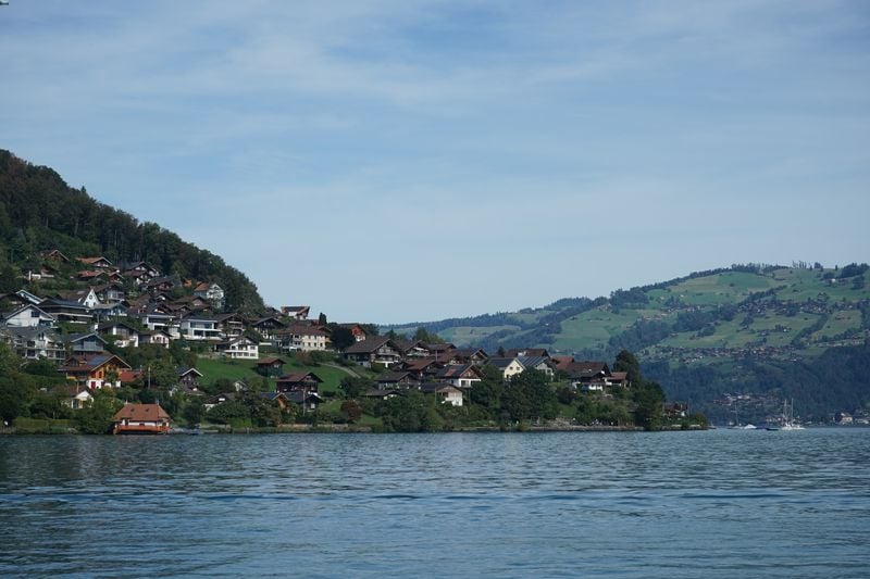 Swiss village of Spiez on Lake Thun