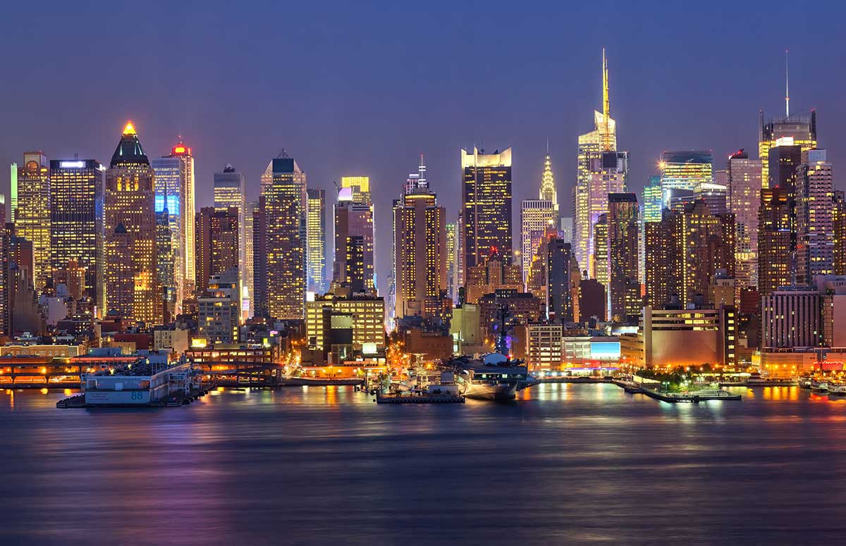 The Manhattan skyline after dark.